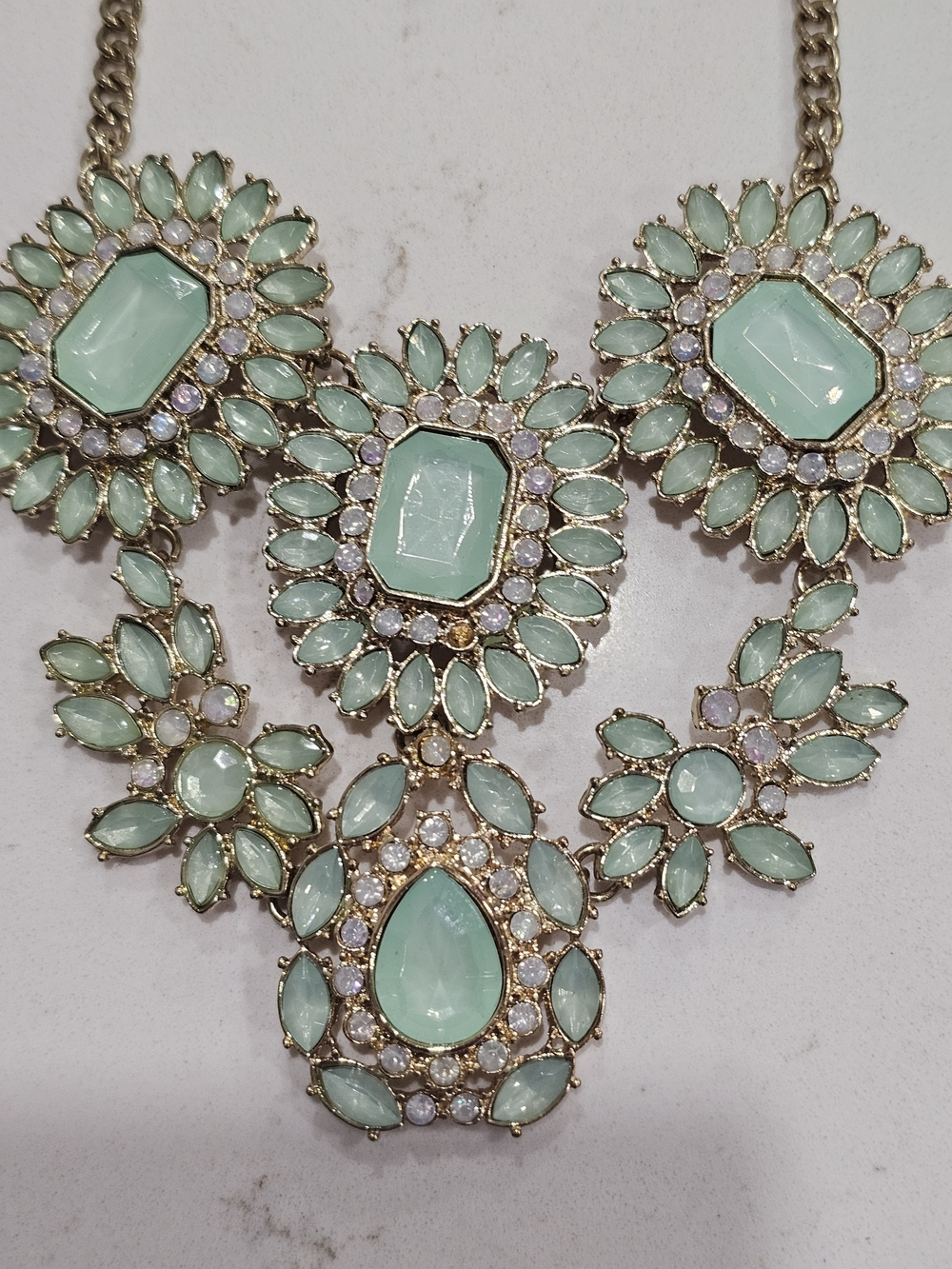 Source Unknown Mint Green and Gold Floral Statement Necklace - Picture 2 of 4